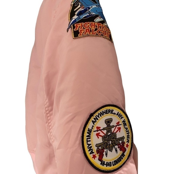 UP AND AWAY Pink bomber flight jacket with patches - Picture 2 of 8